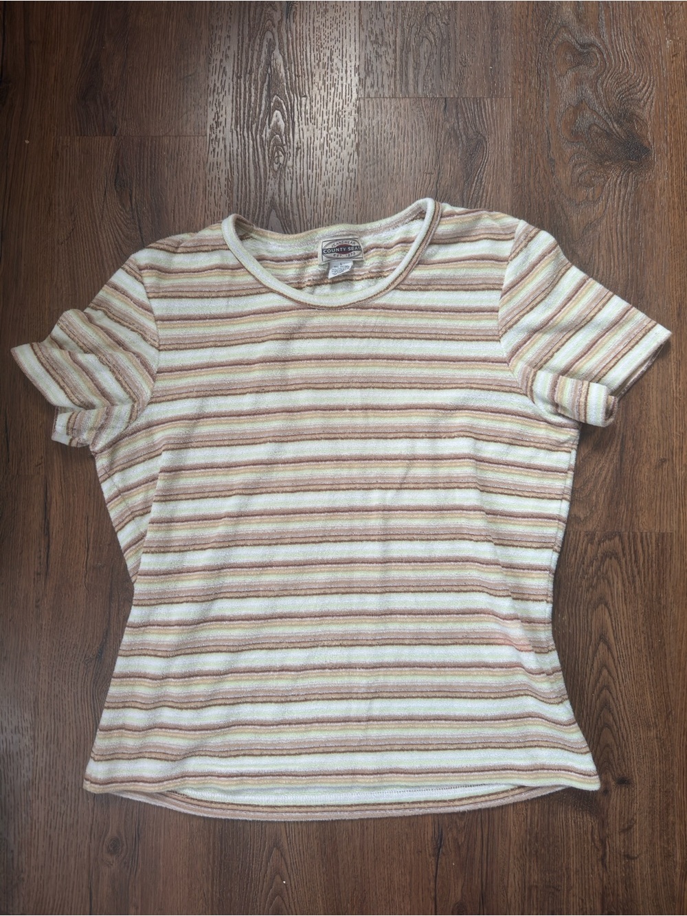Vintage 80s 90s County Seat Jeanswear Striped Knit Shirt L Made in USA Retro